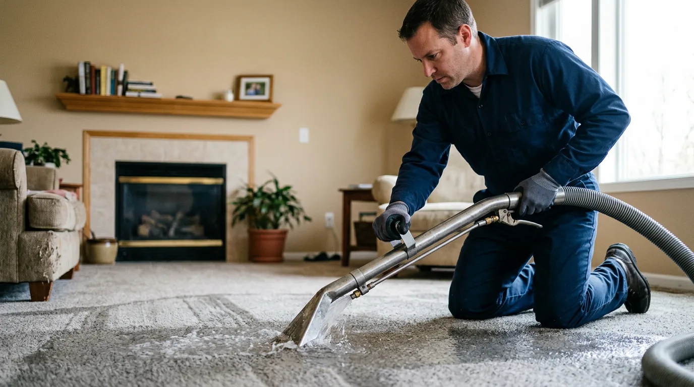 Water damage restoration technician working near Canton, MA